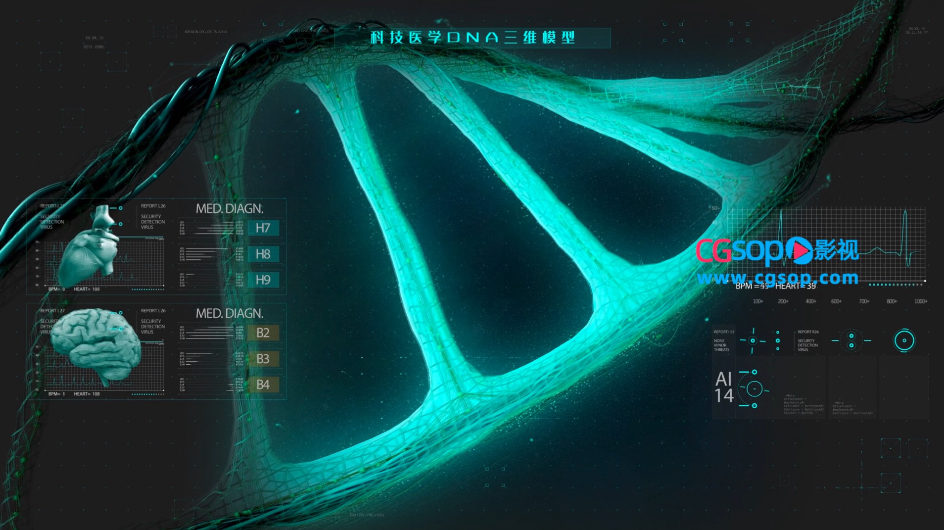 科技HUD元素医学DNA模型AE模板
