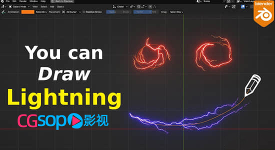 自定义路径电流闪电特效生成器资产Blender预设 Draw Lightning Generators V1.6