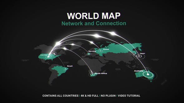 世界地图背景点线辐射全球路线通信网络与连接地图动画 World Map - Network